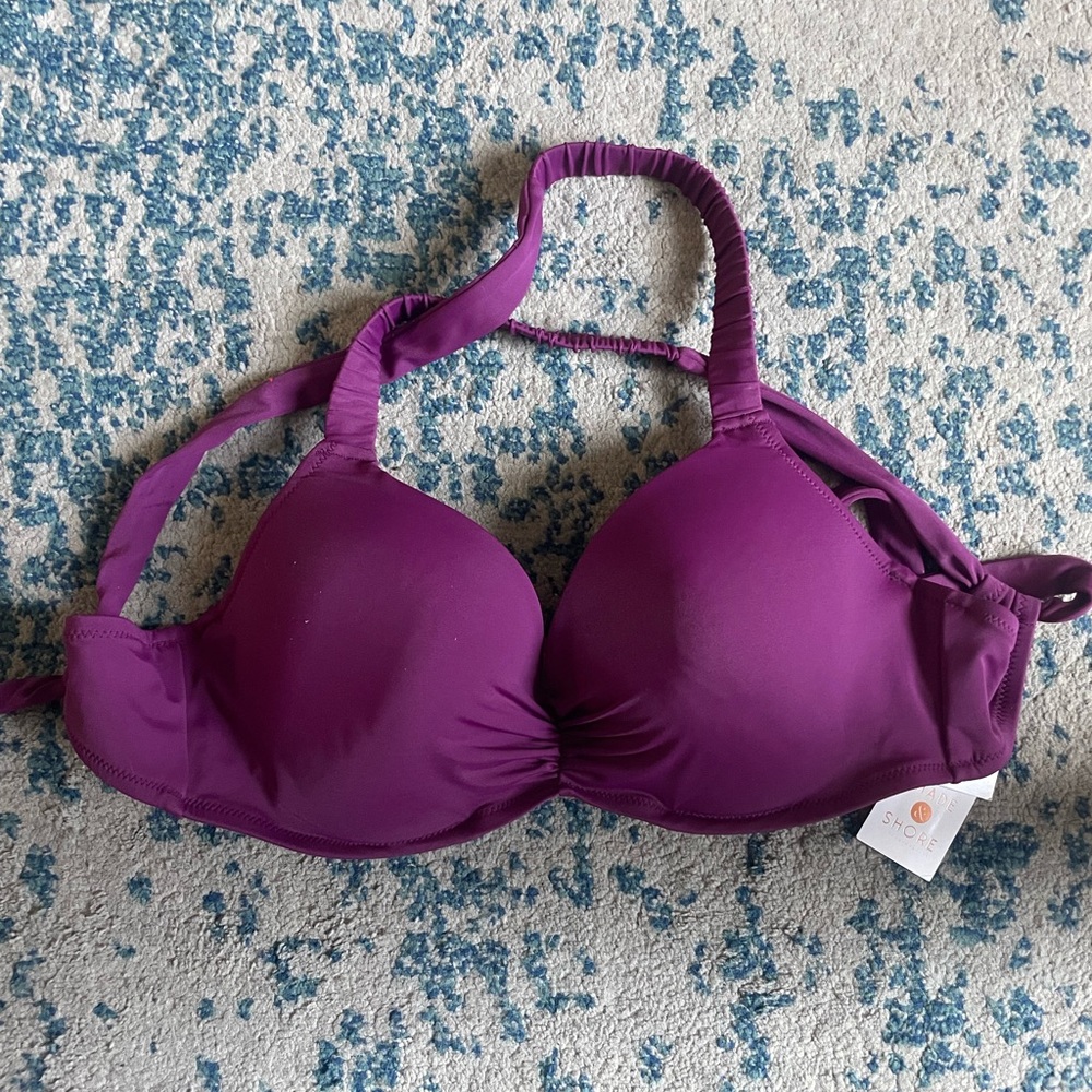 Shade and shore Nwt purple medium cheeky swim cross back bikini top